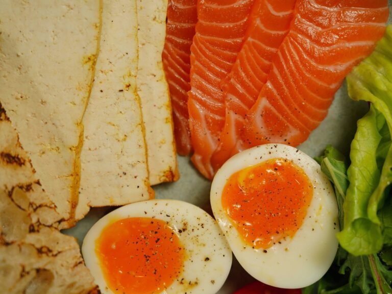 Protein-rich food sources including meat, fish, dairy, legumes, and nuts