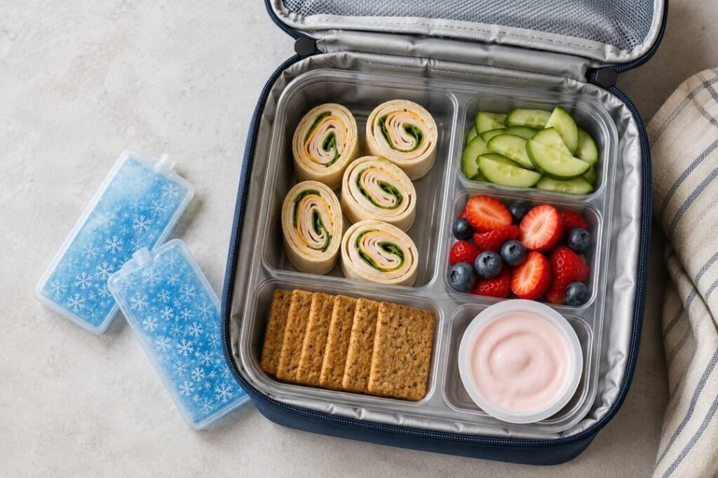 15 cold school lunch ideas for picky eaters including sandwiches, fruit, cheese, crackers, and healthy lunch box combinations for kids